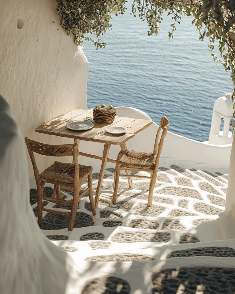 Coastal dining area with ocean view, ideal for passive income for travel, earning money while traveling in 2025.